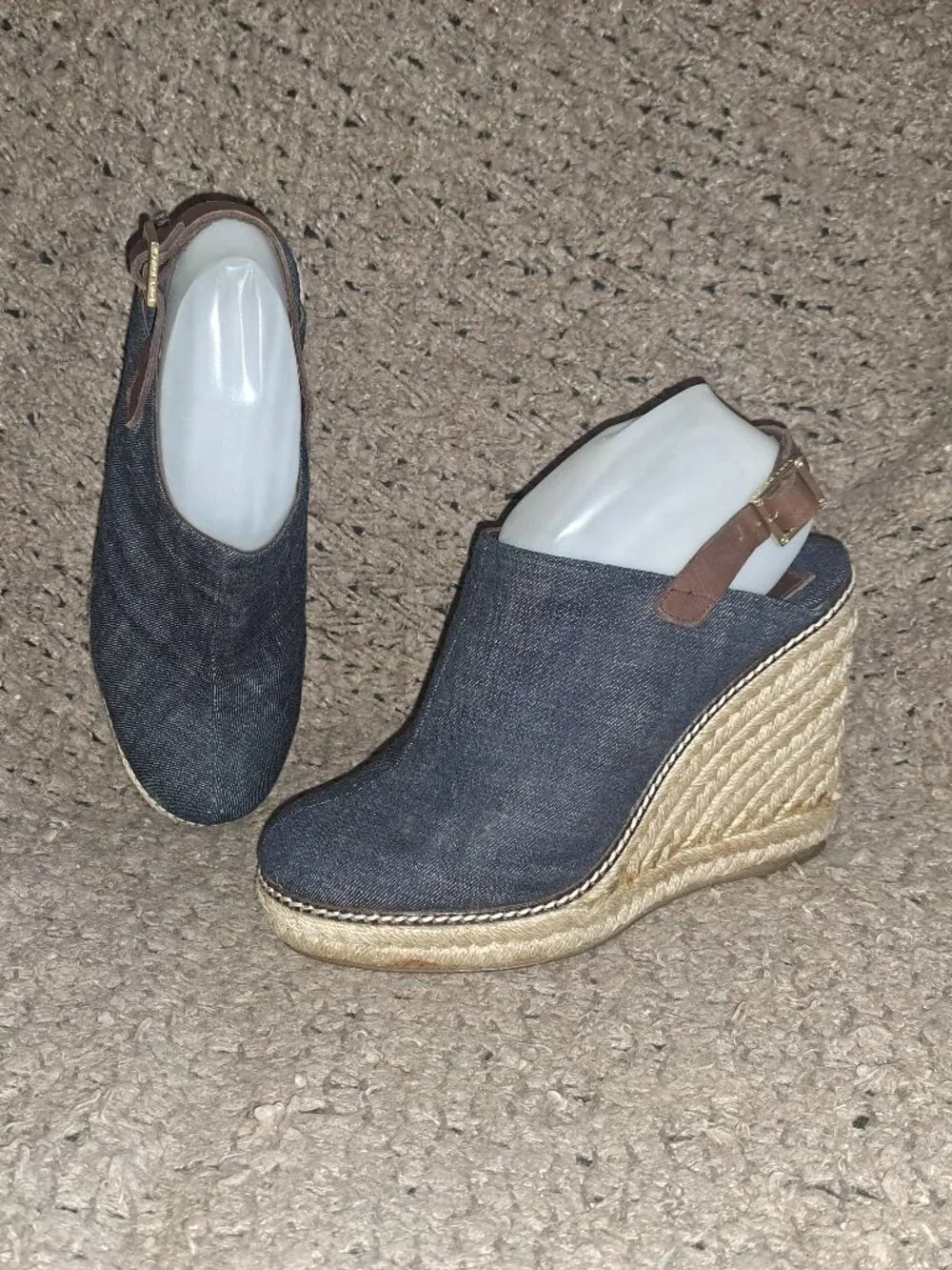 TORY BURCH-Blue Denim/Leather Slingback Platform Espadrille Wedge-SZ 9-Excellent